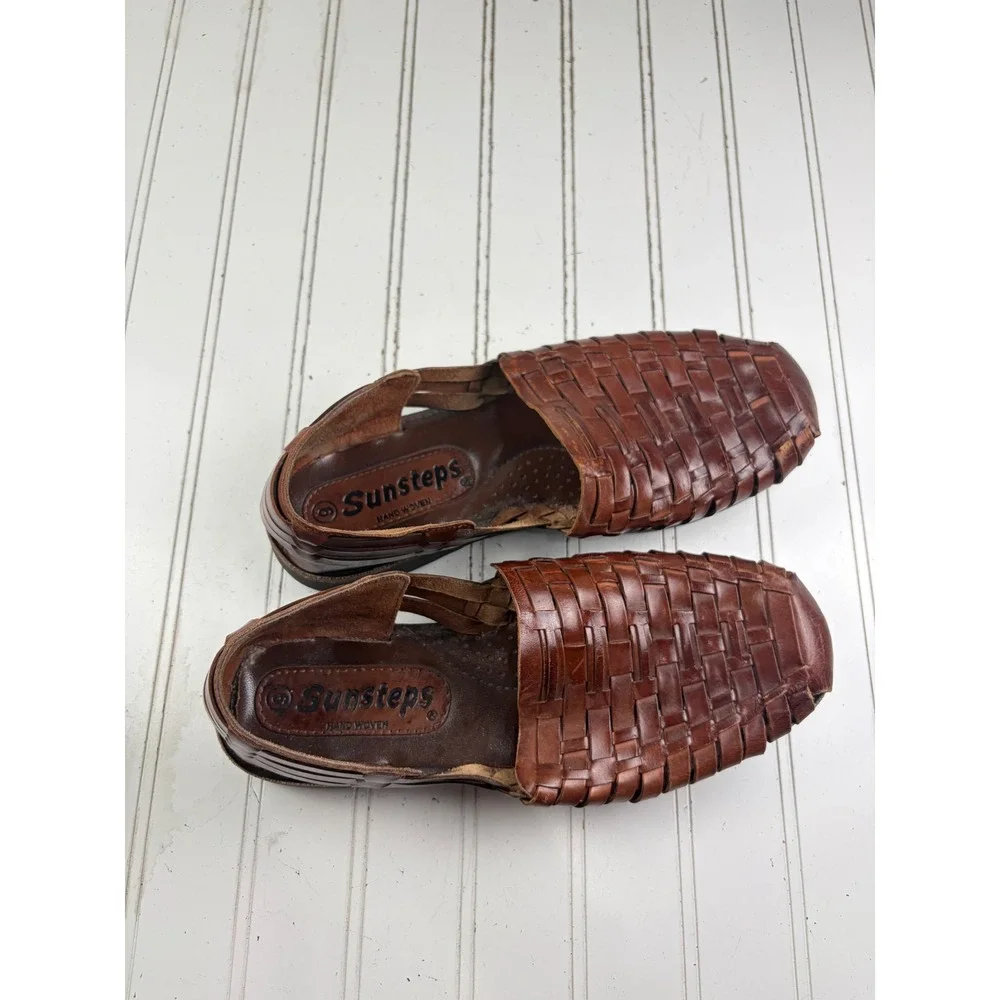 Sunsteps Brown Woven Leather Slip On Huaraches Men's Size 8.5 Women's Size 10